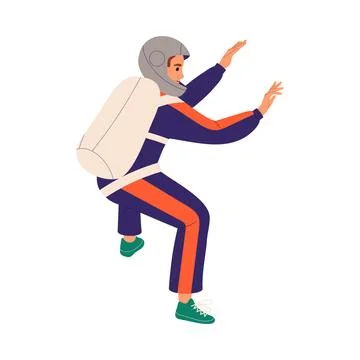 Man Skydiver in Flight Free Falling with Parachute Vector Illustration Stock Illustration