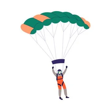 Man Skydiver in Flight Free Falling with Parachute Vector Illustration 스톡 일러스트
