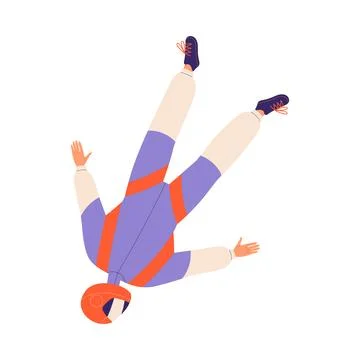 Man Skydiver in Flight Free Falling with Parachute Vector Illustration Stock Illustration