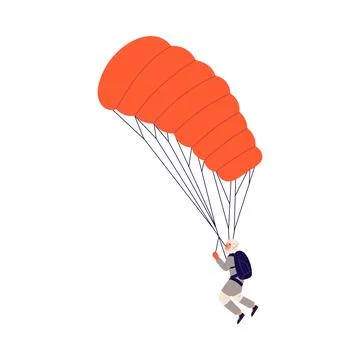 Man Skydiver in Flight Free Falling with Parachute Vector Illustration Stock Illustration