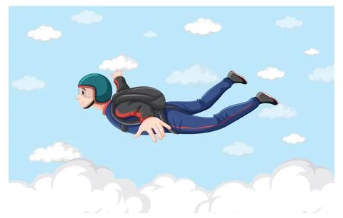 Man skydiving freefall on sky background Stock Illustration