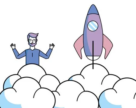 Man with skyrocket Illustrazione stock