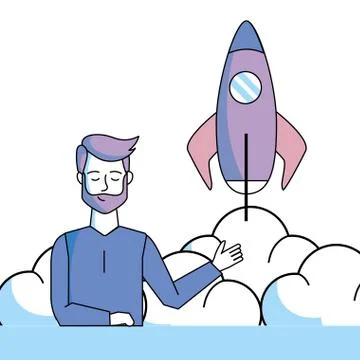 Man with skyrocket 스톡 일러스트