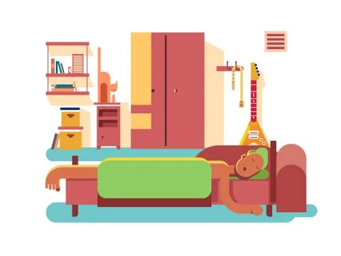Man sleep in bed Stock Illustration
