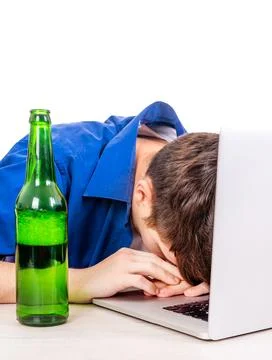Man sleep with a Beer Stock Photos