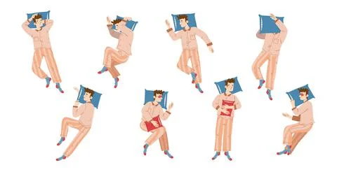 Man sleep in different poses top view Stock Illustration