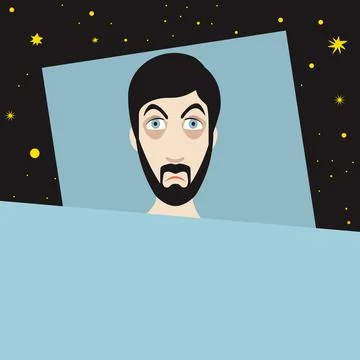 Man with sleep problems and insomnia symptoms. Flat  illustration. Stock Illustration