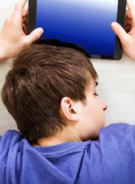 Man sleep with a Tablet Foto stock