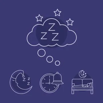 Man sleeping with bundle of Insomnia line style icons Stock Illustration