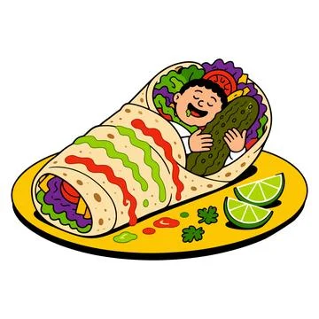Man Sleeping in a Burrito with a Pickle Stock Illustration