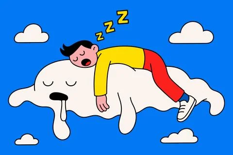 Man Sleeping on Cloud Stock Illustration