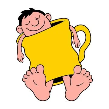 Man Sleeping in a Coffee Cup Stock Illustration