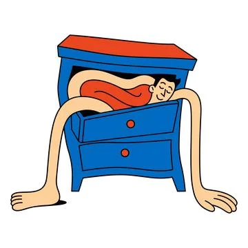 Man Sleeping in a Dresser Stock Illustration