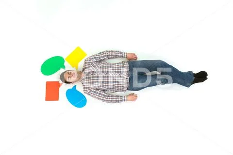 The man sleeping near the dialog signs. View from above Stock Photos
