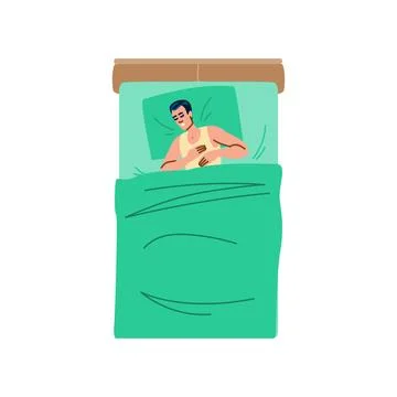 Man sleeping peacefully in bed, resting and enjoying deep sleep Stock-Illustration