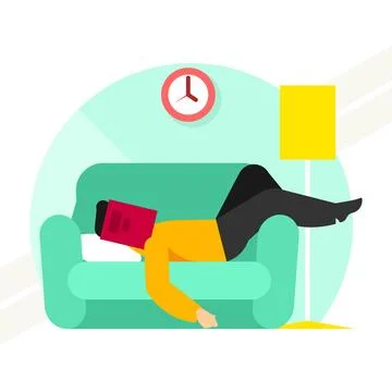 Man-sleeping-on-sofa-with-book Illustrazione stock