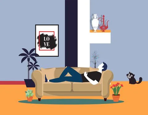 Man sleeping on sofa icons Stock Illustration
