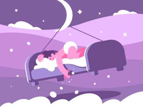 Man sleeping sweetly bed Stock Illustration