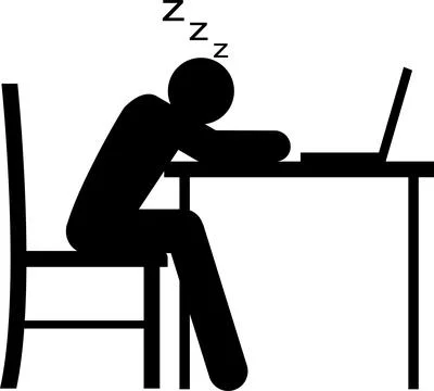Man sleeping on table icon. Illustrazione stock