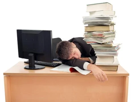Man Sleeping at Work Stock Photos