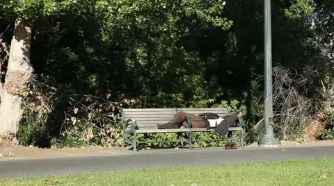 Man sleeps on bench wide Video stock 11470746