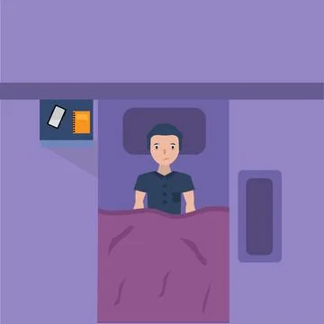 Man sleeps at night in bed. Stock Illustration