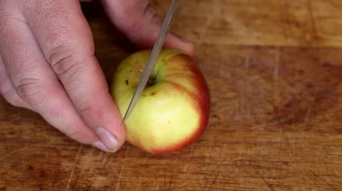 Man slicing an Apple Stock Footage 35649877
