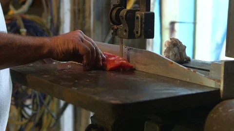 Man slicing fish in the workshop Stock Footage 83180243