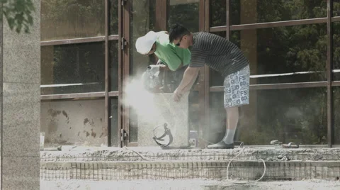 Man slicing stone in Astana Video stock 59558974