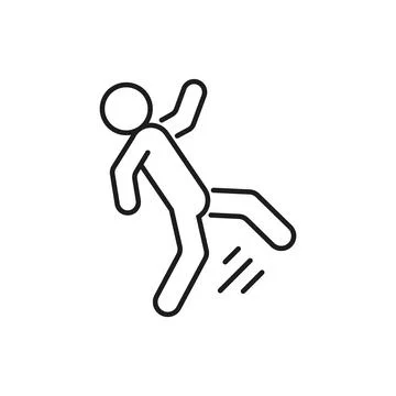 Man slip and fall down to floor, outline icon. Slippery floor, slipped and fell Stock Illustration