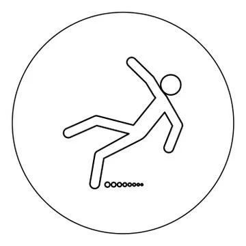 Man slip fall icon black color in circle vector illustration isolated Stock Illustration