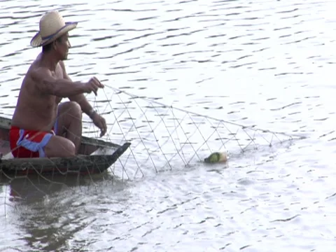 Man In Small Boat Stock Footage 8691206