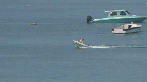 Man in a small boat in the Pacific Ocean, Panama Stock Footage 51308587