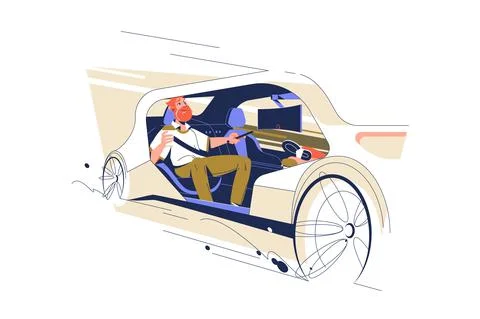 Man in smart future autonomous auto Illustrazione stock