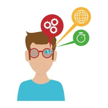 Man with smart glasses and apps menu Stockillustratie