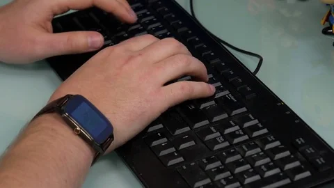 Man with Smart watch typing wide Stock Footage 76586421