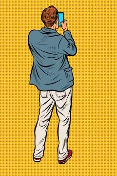 Man with smartphone back Illustrazione stock