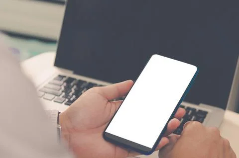 Man smartphone with a blank screen Stock Photos
