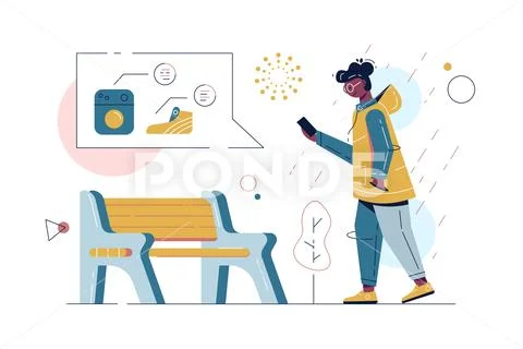 Man with smartphone doing online shopping Stock Illustration