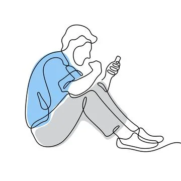 Man with smartphone one line vector illustration Stock Illustration