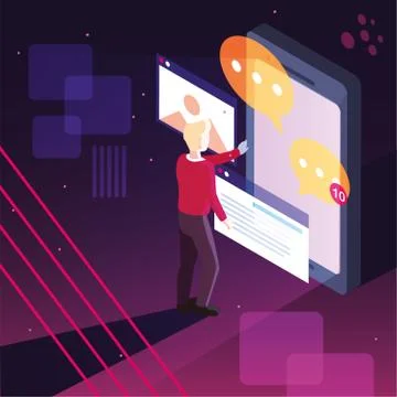 Man with smartphone screen and mobile applications Stock Illustration