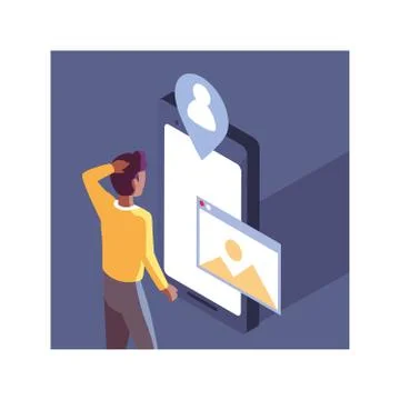 Man with smartphone screen and mobile applications Stockillustratie