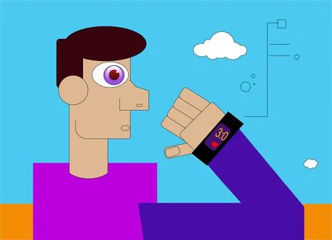 Man with smartwatch illustration Stock Illustration