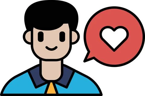 A man with a smile on his face is talking to a heart Stock Illustration