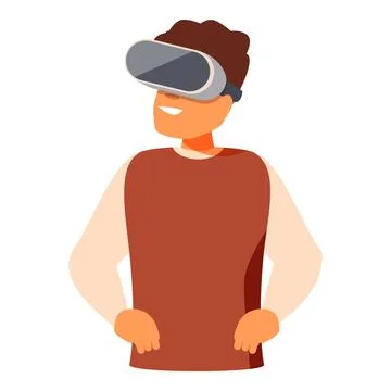 Man smiling and experiencing virtual reality with headset Stock Illustration