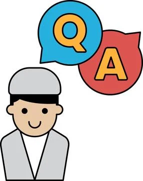 A man is smiling and has a question mark and an A above his head Ilustração Stock