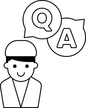A man is smiling and has a question mark and an A above his head Stock Illustration