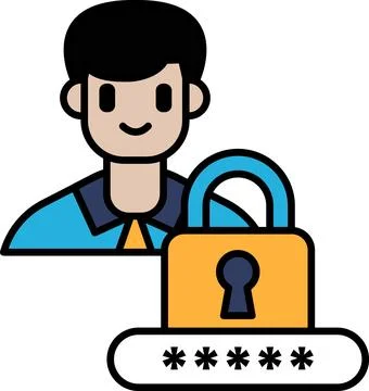 A man is smiling and holding a key to a lock Illustrazione stock