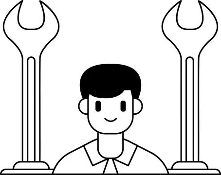 A man is smiling and holding two wrenches Stock Illustration
