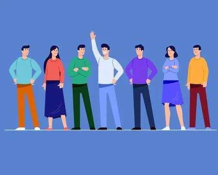 Man Smiling Between People Crowd Flat Character Stock Illustration